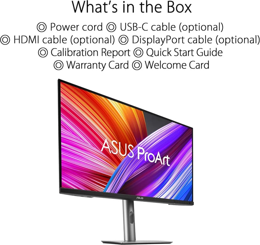 ASUS ProArt Display 27” 4K HDR Professional Monitor (PA279CRV) - IPS, UHD (3840 x 2160), 99% DCI-P3/Adobe RGB, ΔE < 2, Calman Verified, USB-C PD 96W, DisplayPort, Daisy-Chain, Ergonomic, 3yr Warranty