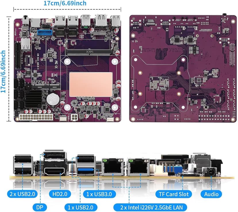 NAS Mainboard N150 Mini ITX, 2 x i226V 2.5GbE LAN NAS Motherboard, Barebone, 1 xDDR5, 2 xM.2 NVMe SSD Slot, 6 xSATA3.0, 1 xPCIe3.0 x4 Slot, TF Card Slot, SPK/MIC