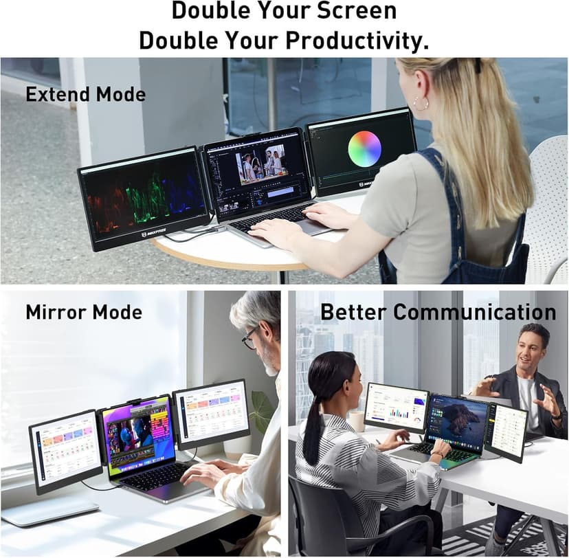 Laptop Screen Extender – 14" Portable Monitor for Laptop, Full HD 1080P IPS Display, USB-C & HDMI, Dual Speakers, 72% Color Gamut, for Work, Travel, Gaming