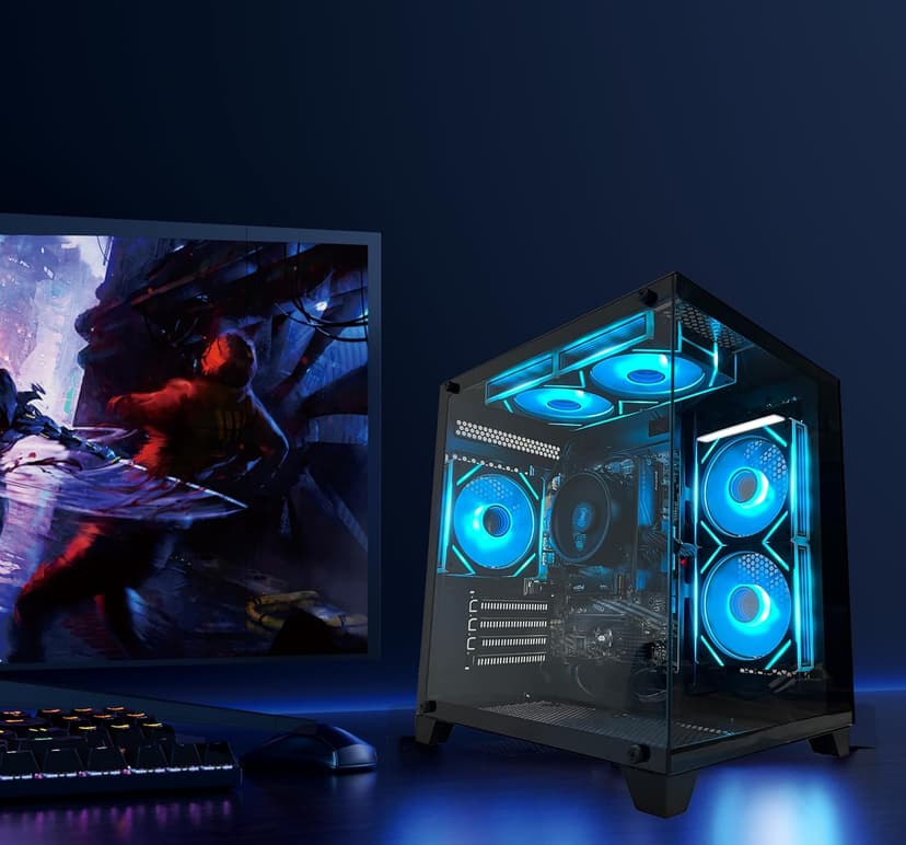 Gaming PC Desktop Computer AMD Ryzen 5 5600GT,16GB DDR4 3200MHz,1TB M.2 NVMe PCle4.0 Gen4,550W 80PLUS PSU,WiFi,Game Design Office Console,Sea View Room, Towers Prebuilt PC (Black)