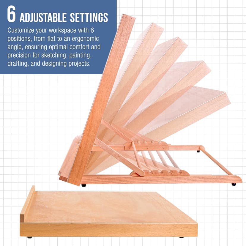 U.S. Art Supply X-Large 25-5/8" x 19" (A2) Adjustable Wood Art Drawing Board - 6 Angles, Beechwood Construction, Pencil Ledge, Locking Storage Drawer - Perfect for Design, Drafting & Architecture