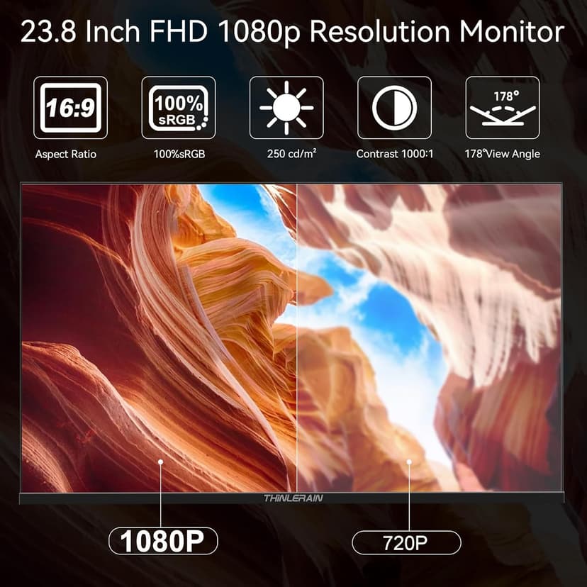 23.8 inch Computer Monitor 1920x1080 Vertical PC Monitor with HDMI VGA AV BNC USB Ports, Multi-Function Stand, VESA, Display Frameless Build-in Speakers for Office Home