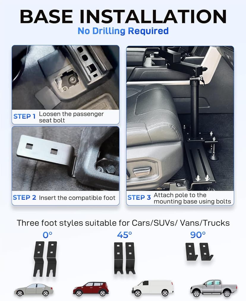 Car Laptop Mount for Vehicle, Trucks, Vans, Adjustable Aluminum No-Drill Laptop Car Holder