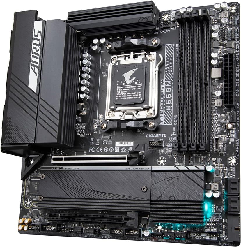 GIGABYTE B650M AORUS Elite AX (AM5/ LGA 1718/ AMD B650/ Micro-ATX/ 5-Year Warranty/ DDR5/ 2* M.2/ PCIe 5.0/ USB 3.2 Gen2X2 Type-C/Intel 2.5GbE LAN/Q-Flash Plus/EZ-Latch/Gaming Motherboard)