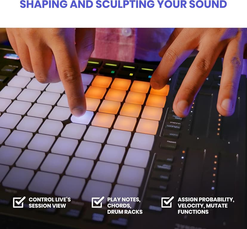 AKAI Professional APC64 Ableton MIDI Controller with 8 Touch Strips, Step Sequencer, 64 RGB Velocity-Sensitive Pads, CV Gates, MIDI In & Out, USB-C