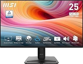 MSI PRO MP252 E2 24.5-inch IPS 1920 x 1080 (FHD) Gaming Office Monitor, 120Hz, Adaptive-Synch, HDR Ready, HDMI, VGA Port, Display Port,VESA Mountable, Tilt, Speaker, 4-Side Slim Bezel, 1ms, Black