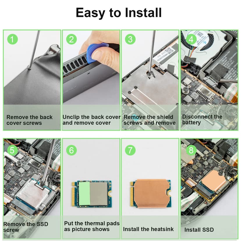 Heatsink Thermal Pad for Steam Deck SSD, M.2 2230 NVME SSD Copper Heat Sink Cooling Thermal Pastes Back Cover Opening Tools Back Screws Replacements Screwdriver Repair Kit for Stream Deck SSD