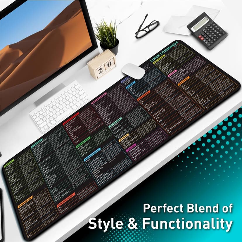 Pixiecube Linux Commands Line Mouse pad - Extended Large Cheat Sheet Mousepad. Shortcuts to Kali/Red Hat/Ubuntu/OpenSUSE/Arch/Debian/Unix Programmer. Non-Slip Gaming Desk mat