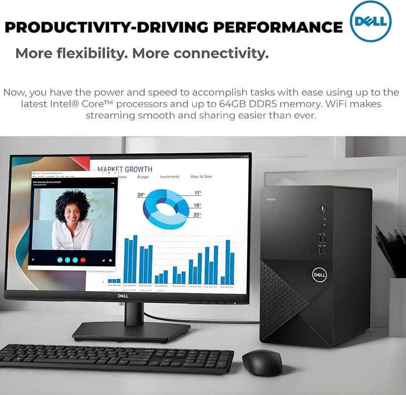Dell Desktop Computers Tower PC for Home Business Student, 14th Gen Intel Core i3-14100 (Beat i5-12400), 32GB DDR5 RAM, 1TB PCIe SSD, WiFi 6, Bluetooth, Keyboard and Mouse, Windows 11 Pro