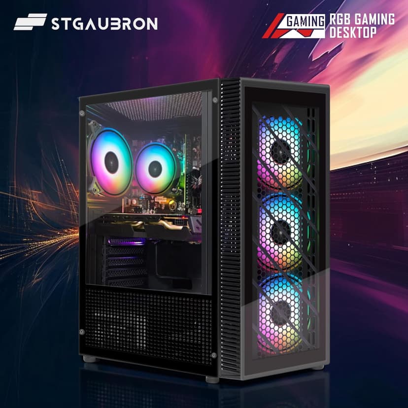 STGAubron Gaming PC Computer Desktop, Intel Core i7 up to 3.9G, Radeon RX 590 8G, 32G RAM, 1T SSD, 600M WiFi, BT 5.0, RGB Fan x 4, Windows 10 Home