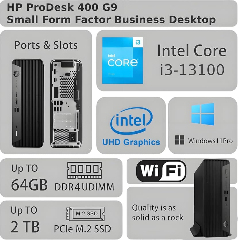 HP ProDesk 400 G9 SFF Business Desktop Computer, Latest 13th Gen Intel Core i3-13100, 32GB RAM, 1TB PCle SSD, Dual 4K Display Support, USB-C, HDMl, RJ-45, Wi-Fi, Wired Keyboard & Mouse, Win11 Pro
