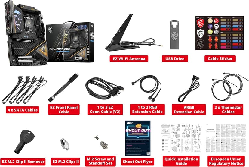 msi MEG Z890 ACE Gaming Motherboard (Support Core Ultra Series 2 Intel Processors, LGA 1851, DDR5, PCIe 5.0, M.2, SATA, 10Gbps LAN, USB Type-C, Wi-Fi 7, Bluetooth 5.4, Thunderbolt 4, ATX)