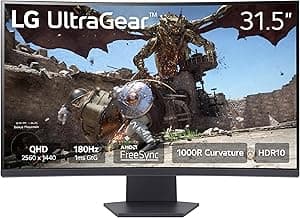 LG 32GS60QC-B Ultragear 32-inch Curved Gaming Monitor QHD (2560x1440) 180Hz 1ms 1000R AMD FreeSync HDR10 HDMIx2 DisplayPort Black