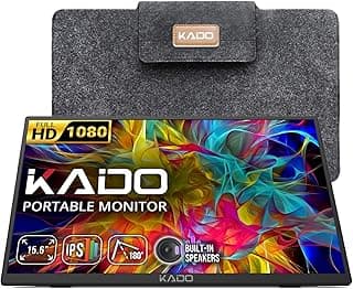 Kado Portable Monitor 15.6'' FHD 1080p, Ultra-Slim Laptop Monitor 1920x1080 with Built-in Speakers, IPS Display 180° Kickstand Wall/Arm Mount for PC, Mac, Phone, Xbox, PS5, USB-C & HDMI Connectivity