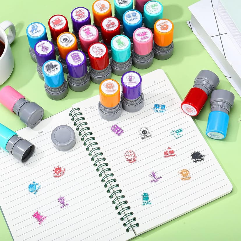 Yinder 24 Pcs Teacher Stamps for Classroom Self Inking School Classroom Stamps Bulk for Teachers Elementary Colorful Motivational Encouraging Gifts(Cute Animal)