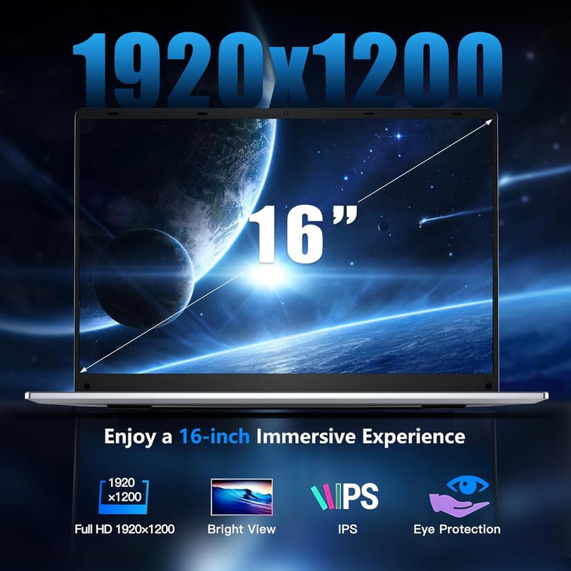 Gaming Laptop, 16 Inch FHD Display (1920 x 1200), N95 Laptop Computer（up to 3.4GHz, 8GB RAM 256GB SSD, Supports 180 Angle Opening, Bluetooth, Backlit Keyboard, Windows 11 Pro