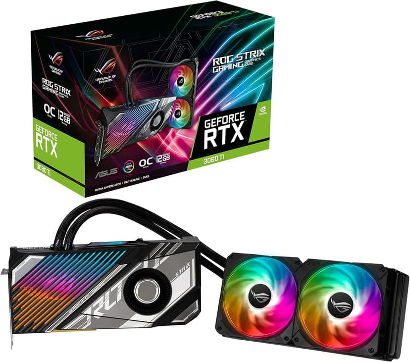 ASUS ROG Strix LC NVIDIA GeForce RTX 3080 Ti OC Edition Gaming Graphics Card (PCIe 4.0, 12GB GDDR6X, HDMI 2.1, DisplayPort 1.4a, Full-Coverage Cold Plate, 240mm Radiator, 600mm tubing, GPU Tweak II)