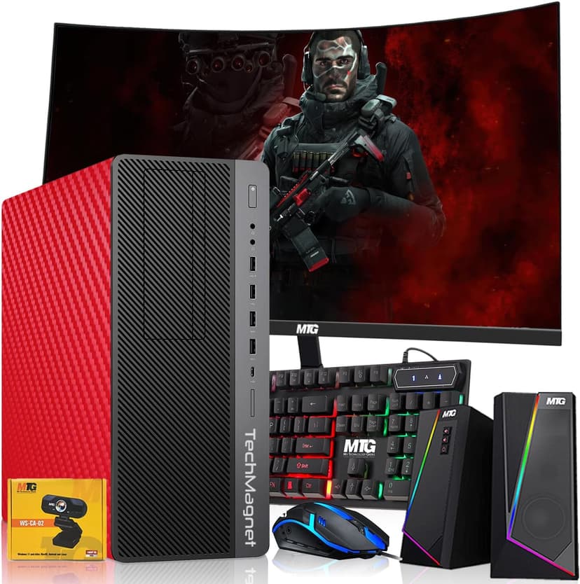 HP Z1 Gaming Desktop, Christmas Edition – Intel Core i7 9th Gen | 16GB DDR4 Ram | 512GB SSD | GTX 1660s | 24-inch Curved Monitors | Win 11 Pro Computer Tower for PC Gamers, Carbon Red (Renewed)