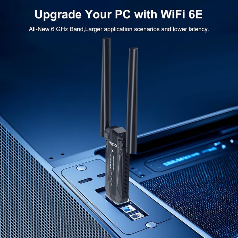 USB 3.0 WiFi 6E Adapter for Desktop PC, QGOO Tri-Band Axe 5400 Wireless Network Receiver/Dongle with 5dBi Dual Antennas, WiFi Card/Stick 6G/5G/2.4G for Laptop Computer Only Compatible Windows 11/10