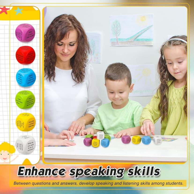 Hanaive 12 Pcs Learning Conversation Cubes Social Emotional Learning Activities Family Dice Game Speech Therapy for Kids Teacher Family Classroom (Wood)