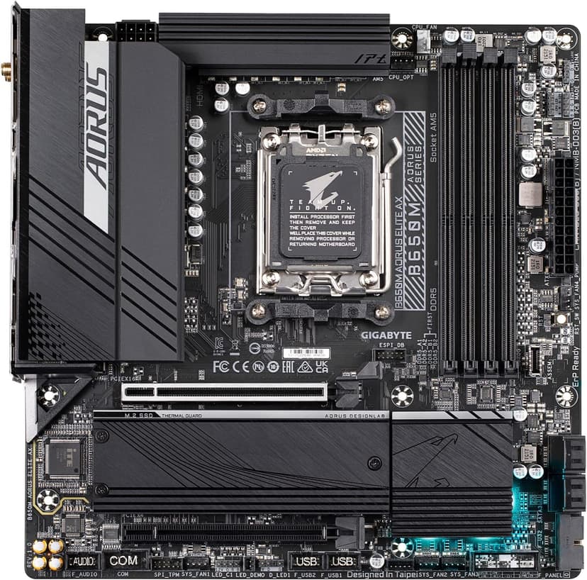 GIGABYTE B650M AORUS Elite AX (AM5/ LGA 1718/ AMD B650/ Micro-ATX/ 5-Year Warranty/ DDR5/ 2* M.2/ PCIe 5.0/ USB 3.2 Gen2X2 Type-C/Intel 2.5GbE LAN/Q-Flash Plus/EZ-Latch/Gaming Motherboard)