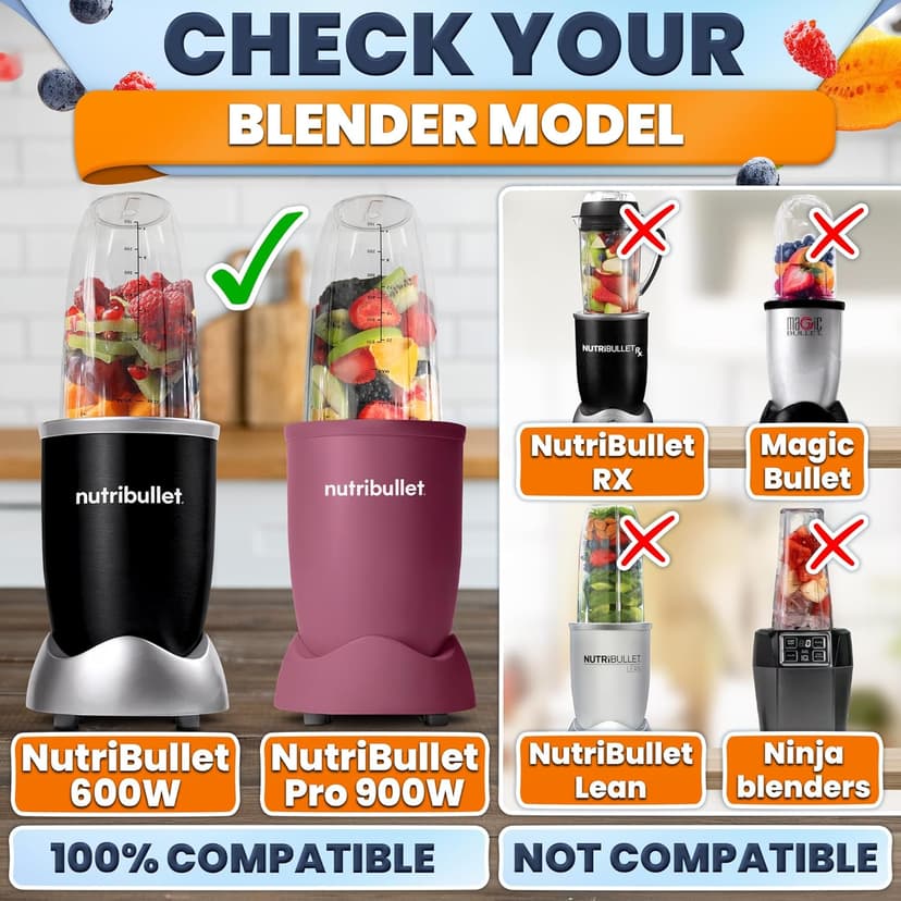 Bullet Blender Cups 32 oz - 7 PCs Blender Cup Replacement Set Compatible with 600W and Pro 900W High-Speed Systems - Stainless Steel Extractor Blade for Mixing, Smoothies, Juicing, and More