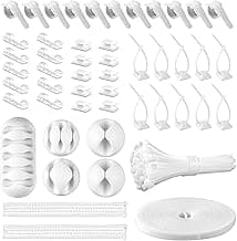 White Cable Management Organizer Kit, 2 Wire Sleeve Protector, 41 Self Adhesive Cable Clips Holder, 10pcs+2 Roll Reusable Cable Ties and 100 Cable Zip Ties for TV Computer Cord Tidy Under Desk