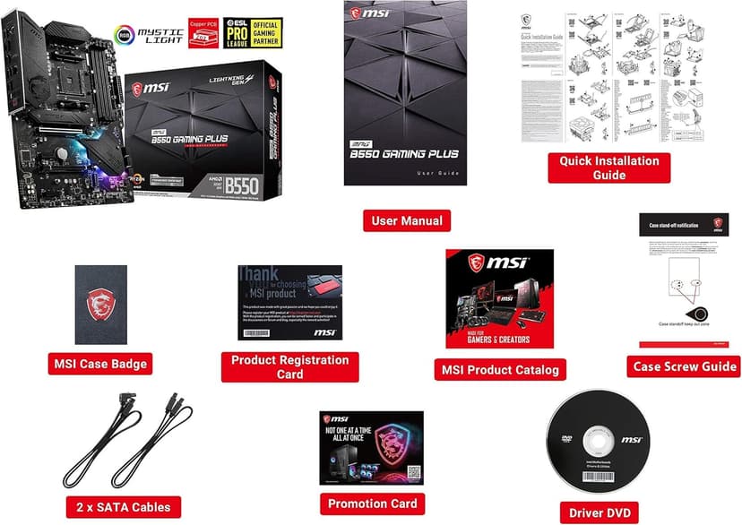 MSI MPG B550 Gaming Plus Computer Gaming Motherboard (AMD AM4, Ryzen 5000 & 3000 Series, DDR4, PCIe 4.0, SATA 6Gb/s, M.2, USB 3.2 Gen 2, HDMI/DP, ATX) AMD PC Motherboards (Renewed)