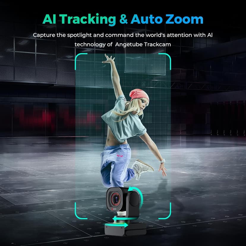 Angetube TrackCam 4K Webcam for PC/Mac - AI Tracking USB 3.0 Streaming Camera with Remote Control, Gesture Control, PTZ, HDR, Microphones, Web Camera for Desktop Computer, Laptop, Meeting, Video Call