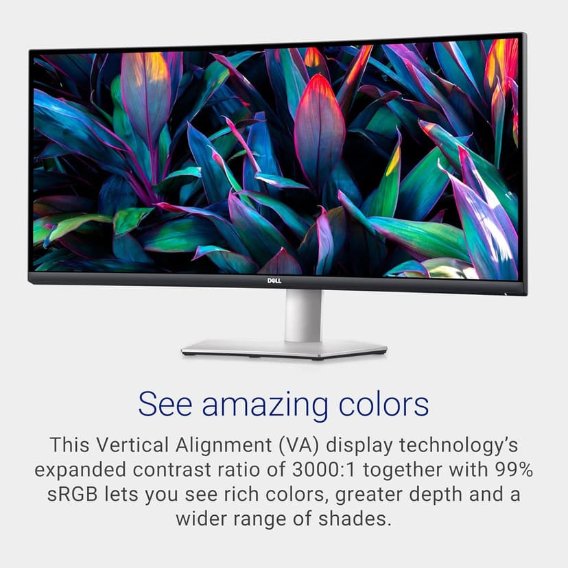 Dell S3423DWC Curved USB-C Monitor - 34-Inch WQHD (3440x1440) 100Hz 4Ms 21:9 Display, USB-C Connectivity, 2 x 5w Audio Output, 16.7 Million Colors, Height/Tilt Adjustable - Silver