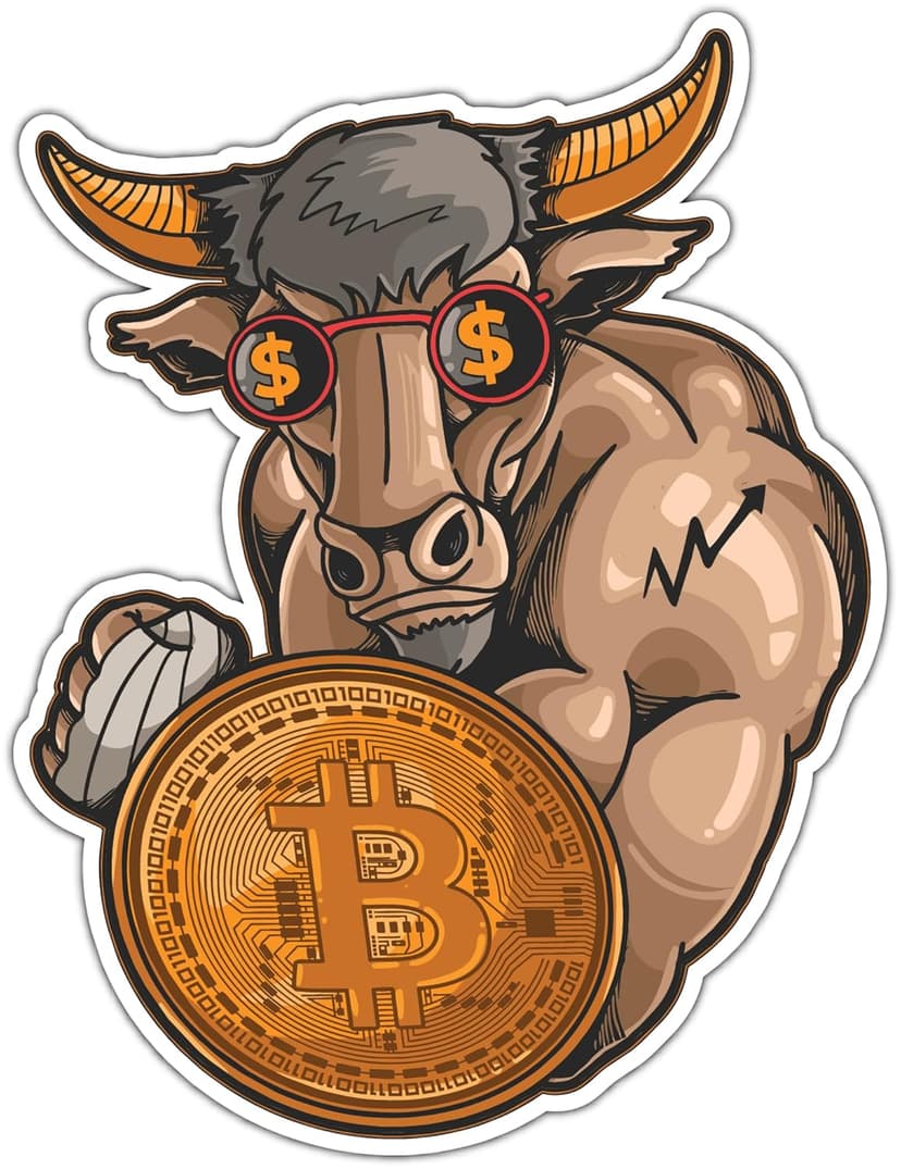 Crypto Mining Bull - Bitcoin Trading & Money Vinyl Sticker Decal for Car Bumpers and Window Sticker Laptop Skateboard Luggage Sticker for Truck Hardhat Stickers for Men and Woman 4"X5" sj93