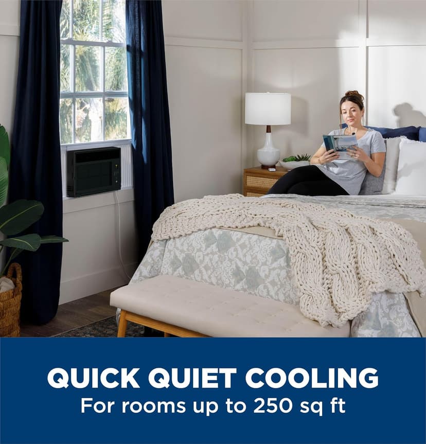 GE Window Air Conditioner Unit, 6,000 BTU for Small Rooms up to 250 sq ft. with Adjustable Fan and Cooling Settings, Perfect for Bedroom or Living Room, Easy Install Kit Included, Black