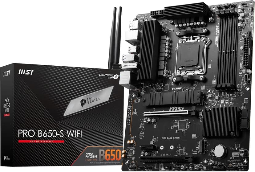 msi PRO B650-S WiFi V1 Motherboard, ATX - Supports AMD Ryzen 9000/8000 / 7000 Series Processors, AM5 - DDR5 Memory Boost 6000+MHz/OC, 2 x PCIe 4.0 x16, 2 x M.2 Gen4, Wi-Fi 6E