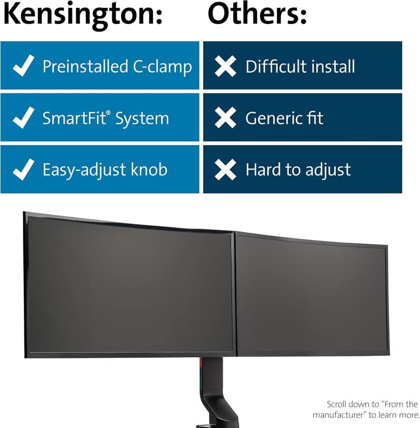 Kensington SmartFit Space Saving Dual Monitor Arm (K55513WW)
