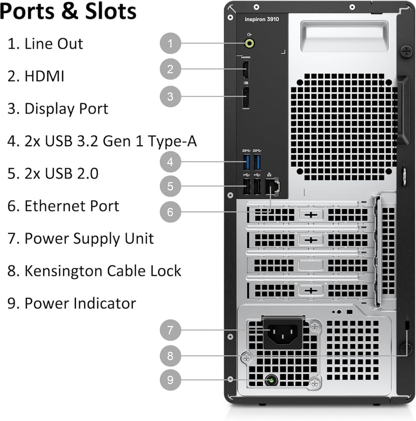 Dell Inspiron 3910 Tower Business Desktop Computer, 12th Gen Intel Hexa-Core i5-12400 (Beat i7-11700), 32GB DDR4 RAM, 1TB PCIe SSD, WiFi 6, Bluetooth, RJ45, Type-C, HDMI, DisplayPort, Windows 11 Pro