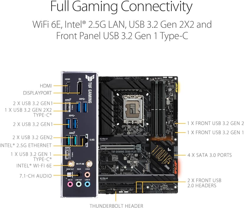 ASUS TUF Gaming Z690-PLUS WiFi Socket LGA1700/ Intel Z690/ DDR5/ WiFi&Bluetooth/ SATA3&USB3.2/ M.2/ ATX Motherboard