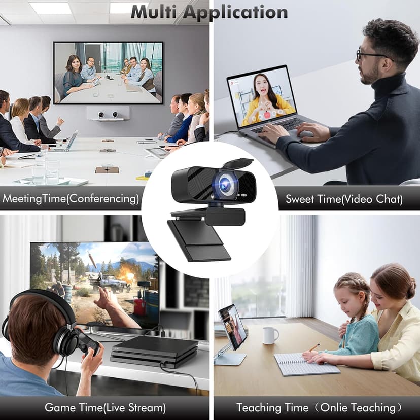 USB HD Webcam with Built-in Microphone and Rotatable Tripod, 1080P Video, Wide Angle Camera, Privacy Cover, for Desktop PC or Laptop Computer - 1（Black）