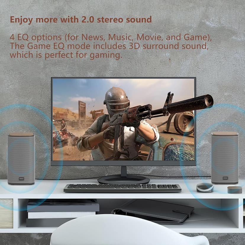 Bluetooth Computer Speakers with Wireless Touch Control Pod for PC Laptop/Desktop Wireless Stereo Gaming Speakers, 4 EQ Modes, Aesthetic Style, 2024 New Model