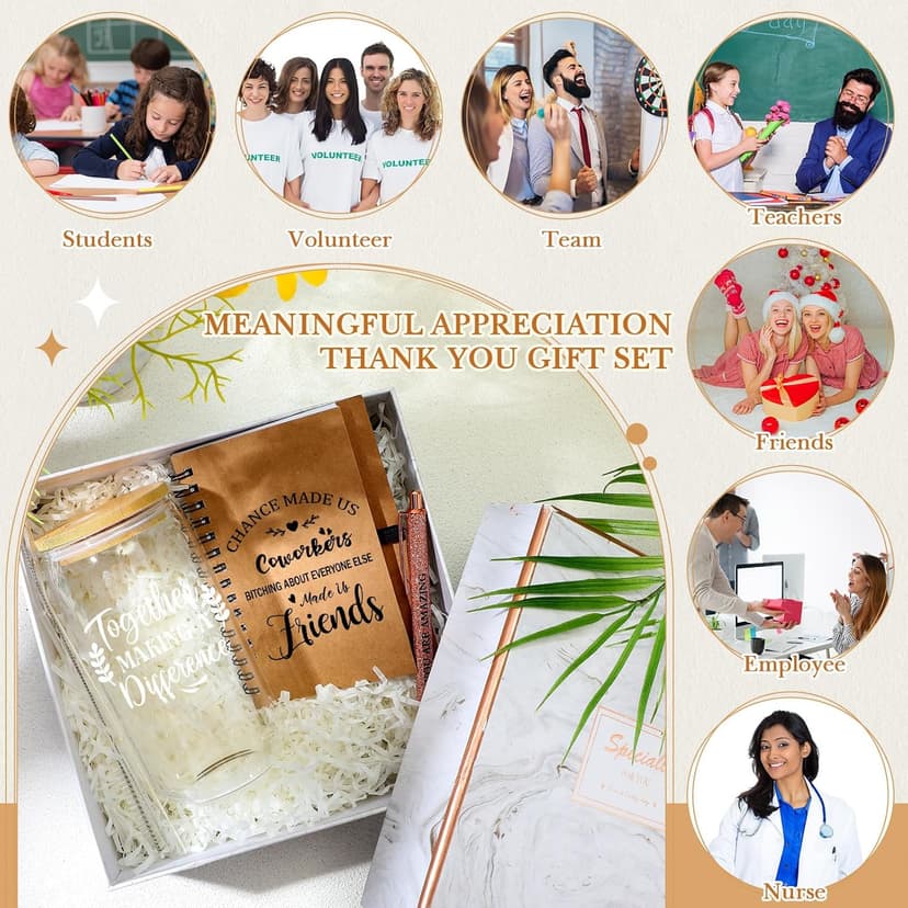 18 Pcs Teacher Employee Appreciation Gifts Summer Christmas Back to School Thank You Volunteer Coworker Staff Paraprofessional Motivational Notebook Ballpoint Pen Glass Cup(Team)