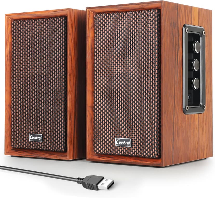 40W Computer Speakers,2.0 AC Powered Wooden PC Speakers with Strong Bass,7.28" X 2 AC Powered USB/Bluetooth Bookshelf Speakers with USB Input for DSP PC Speaker, Wooden Speaker for Laptop (C5201-US)