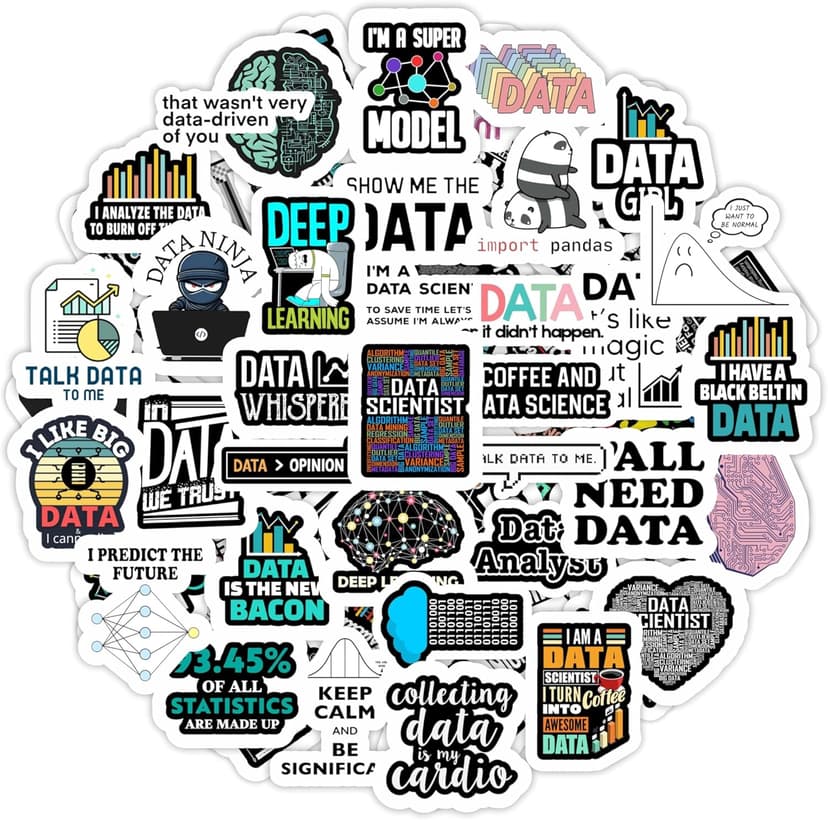 BulbaCraft Data Science Stickers for Water Bottle and Laptop - Data Science Party Favors & Decorations, Waterproof Vinyl Decals, Tech and Coding Stickers, Gifts for Women & Men