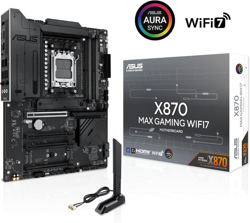 ASUS X870 MAX Gaming WIFI7 AMD AM5 ATX Motherboard, 12+2+1 80A DrMOS, DDR5, PCIe 5.0 x16 Q-Release, 3X M.2, Wi-Fi 7 Q-Antenna, 2.5Gb LAN, USB4® Type-C®, USB-C® 20Gbps, BIOS Flashback™, Aura Sync
