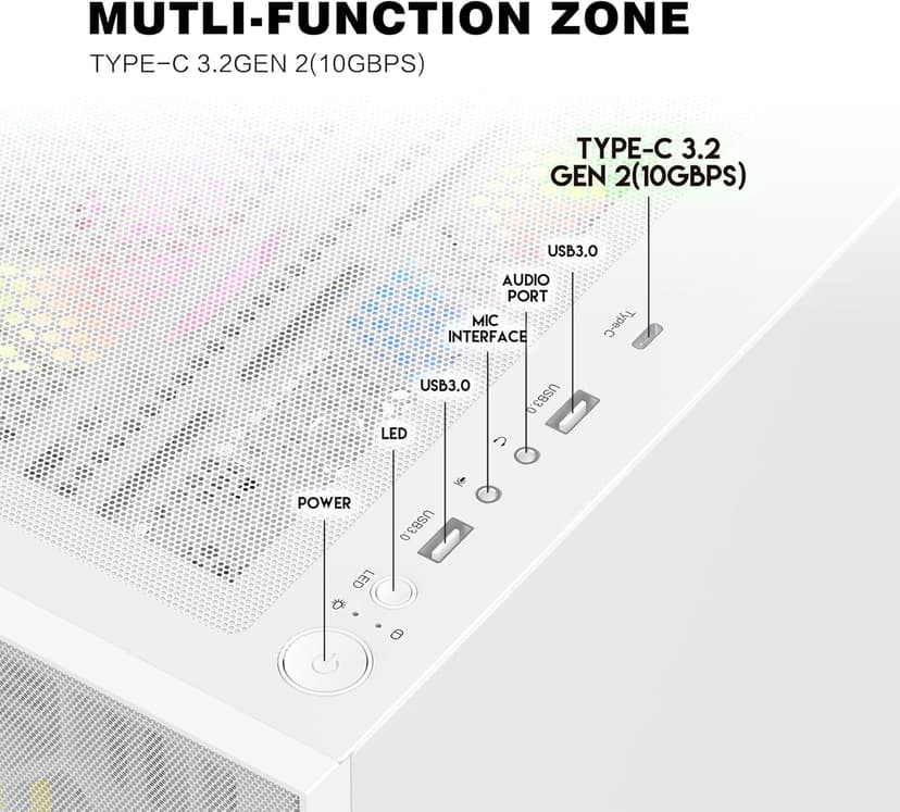 SAMA V Mesh Mid Tower PC Case - High Airflow PC Gaming Case Mesh Front Panel & Tempered Glass Side Panel, 3x140mm ARGB PWM Fans Pre-Installed, Supports ATX/M-ATX/ITX - White