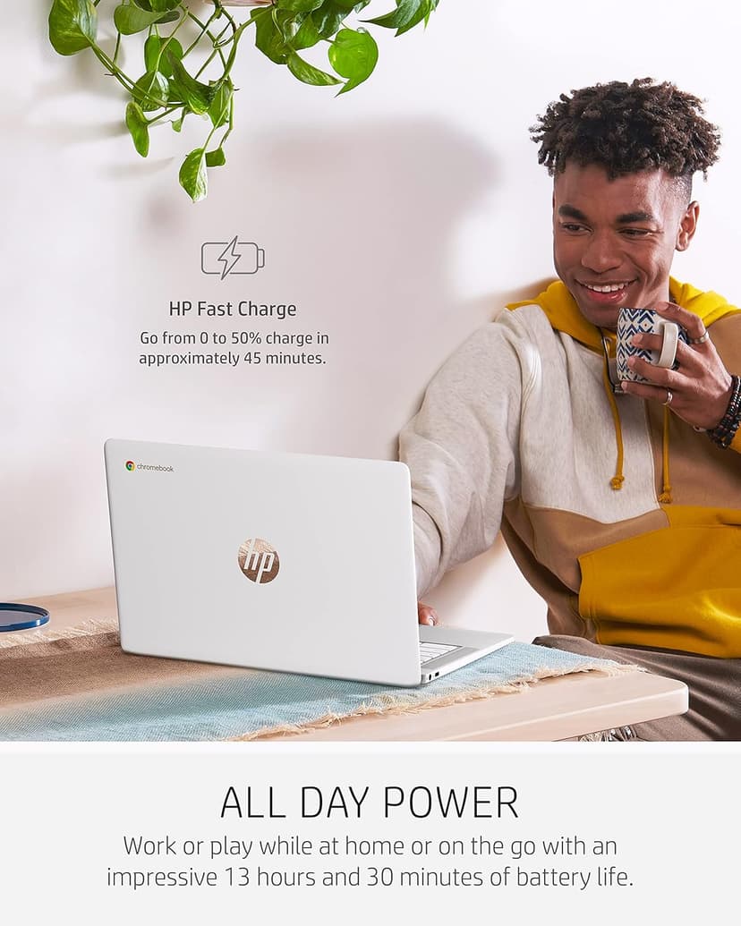 HP Chromebook 14 Laptop, Intel Celeron N4000 Processor, 4 GB RAM, 32 GB eMMC, 14” HD Display, Chrome, Lightweight Computer with Webcam and Dual Mics, Home, School, Music, Movies (14a-na0021nr, 2021)