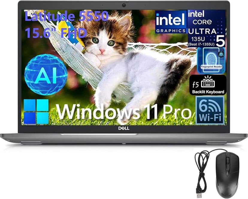 Dell Latitude 5550 15 15.6" FHD Business AI Laptop Computer, Intel Ultra 5 135U (Beat i7-1355U), 64GB DDR5 RAM, 1TB SSD, WiFi 6, Bluetooth 5.3, Backlit Keyboard, Fingerprint Reader, Windows 11 Pro