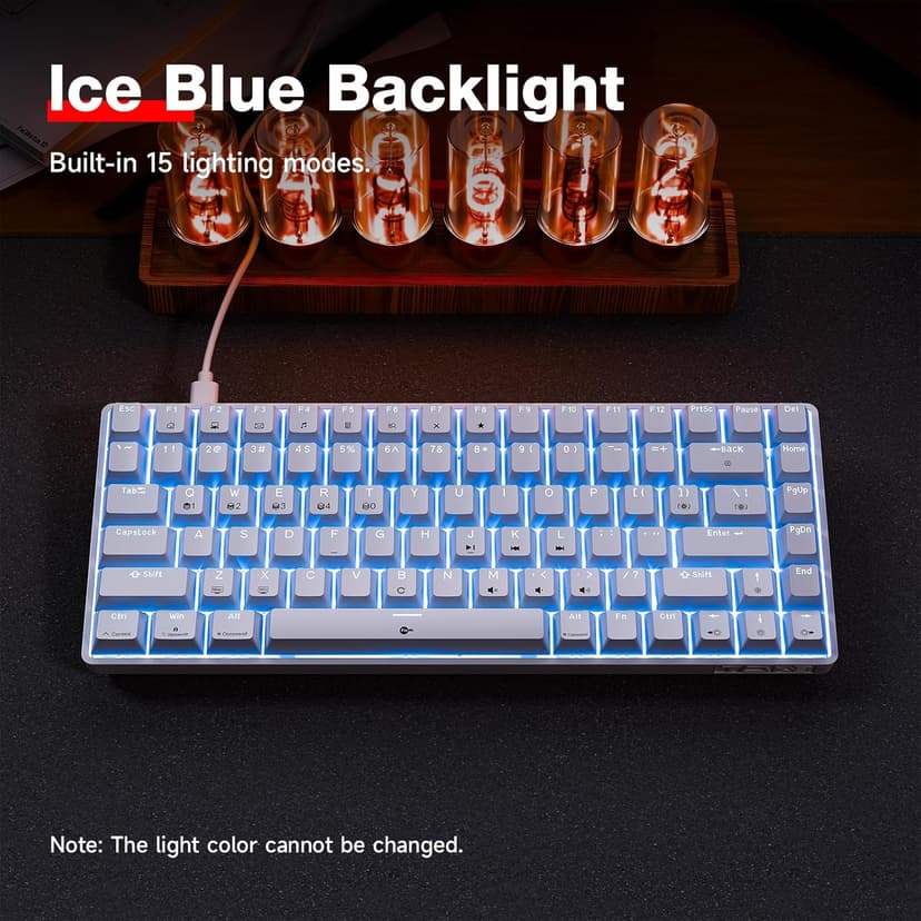 TMKB T84SE Gaming Keyboard, 75% Mechanical Gaming Keyboard with Linear Red Switch, Ice Blue LED Backlit, Detachable USB-C, Full Anti-Ghosting for Gaming/Typing/PC/Laptop/Win/Mac, US Layout, White