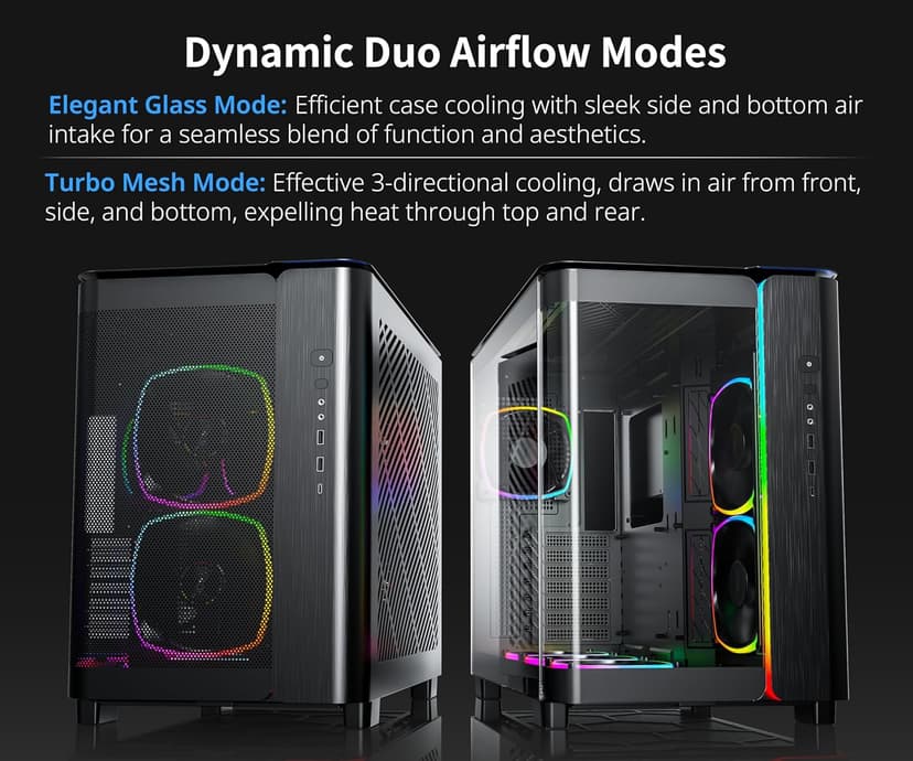 MONTECH King 95 PRO Dual-Chamber ATX Mid-Tower PC Gaming Case, High-Airflow, Toolless Panels, Sturdy Curved Tempered Glass Front, Six ARGB PWM Fan Pre-Installed with Fan Hub, King 95 PRO Black US