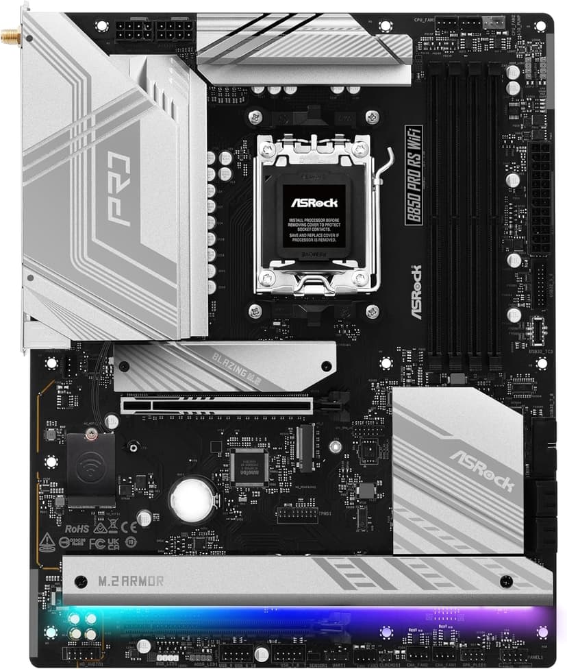 ASRock AMD B850 Pro RS WiFi 6E Socket AM5 Ryzen 9000/8000/7000 Series DDR5 up to 8000+ (OC) MHz 256GB ATX Motherboard M.2 SATA3 6.0 Gb/s PCIe 5.0 BIOS Flashback 2.5G LAN
