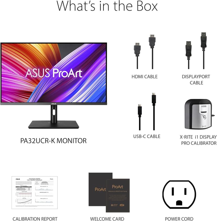 ASUS ProArt Display 32” 4K HDR Computer Monitor (PA32UCR-K) - IPS, 1000nits, ΔE < 1, 98% DCI-P3, 99.5% Adobe RGB, USB-C, HDMI, X-rite i1 Calibrator, Compatible with Laptop & Mac Monitor,BLACK