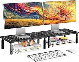 HUANUO Monitor Stand for Desk, Computer Monitor Stand Height Adjustable, Monitor Riser for 2 Monitors, Laptop Stand for Desk, 2 Pack, Black